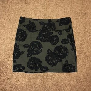 Army Green Floral Mini Skirt
